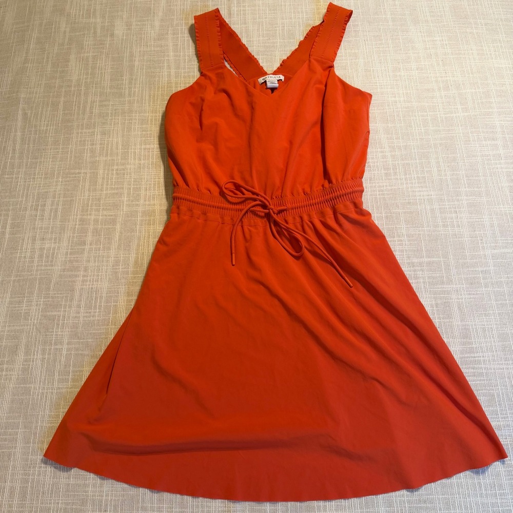 Athleta Womens Orange Sleeveless Ruffle Strap Smocked Waist Athletic Dress Sz S